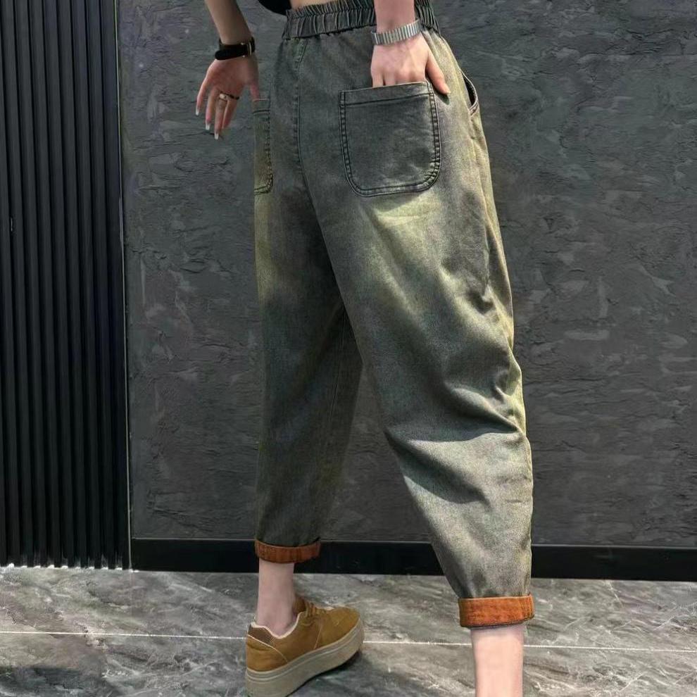 Casual Set Personalized Fashion Hooded Loose Print Short Sleeve Nine Points Jeans Two Piece Set Women's