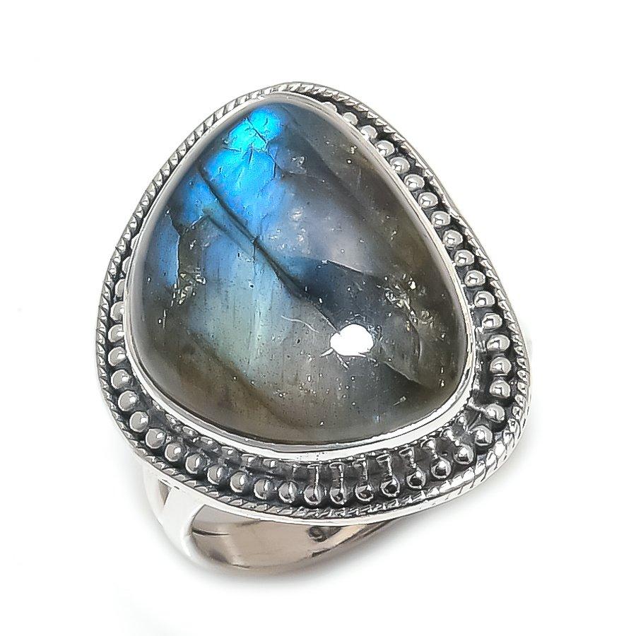 Natural Labradorite Gemstone Handmade 925 Solid Silver Jewelry Ring Size 7 Y2r44