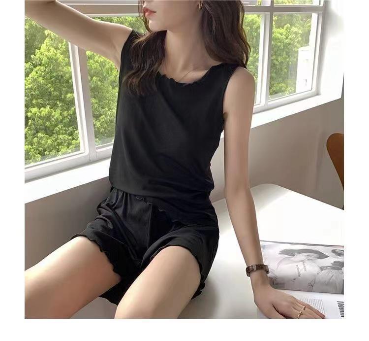 

Women s Cool Plus-Size Sleeveless Ice Silk Pajama Set: Thin, Breathable Spring/Summer Homewear 3XL чёрный