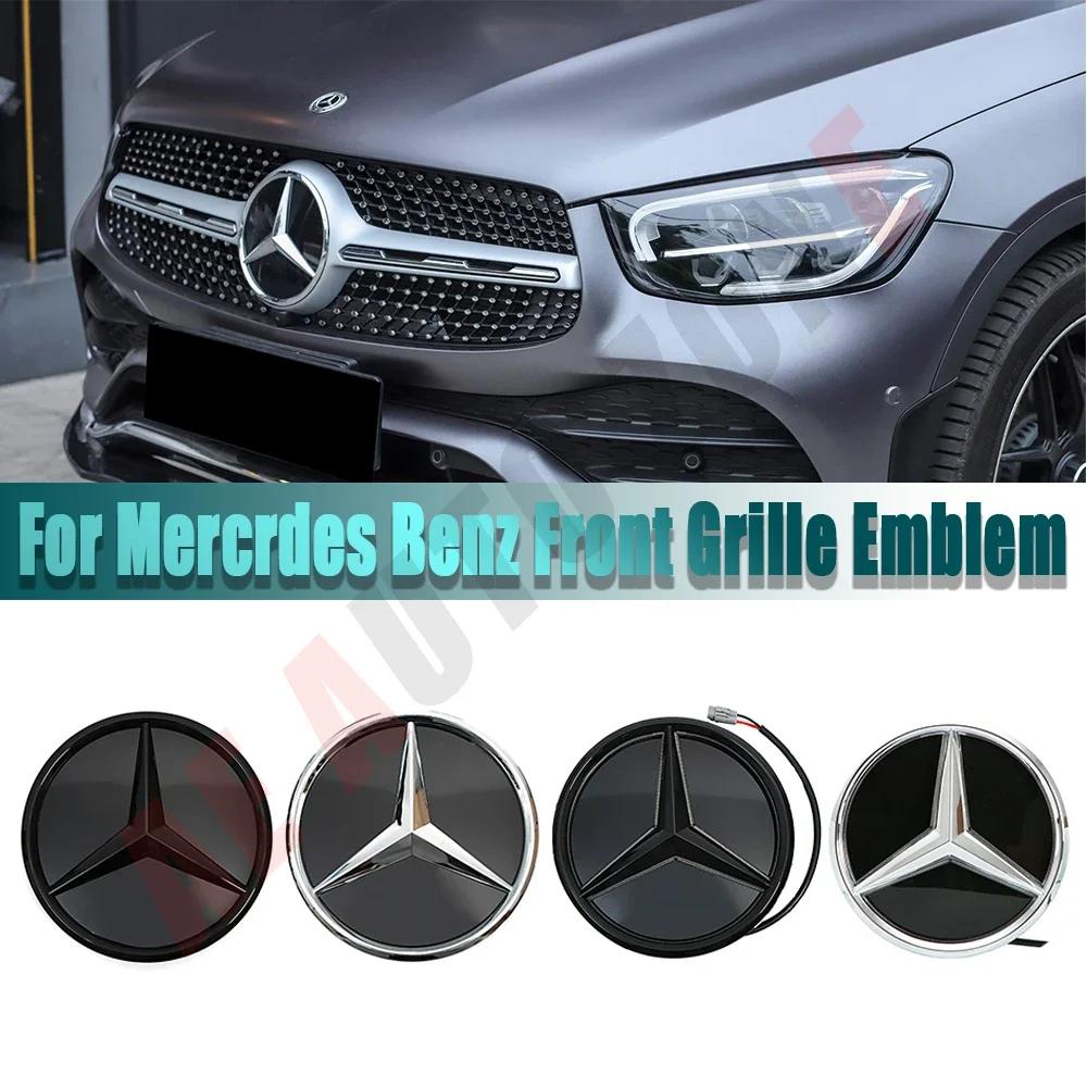 LED Spiegel Schwarz Rand Silber Rand Neuestes 3D Frontgrill Stern Logo Für Mercedes Benz GLC X253 GLE W167 GLS X167 V W447 Emblem
