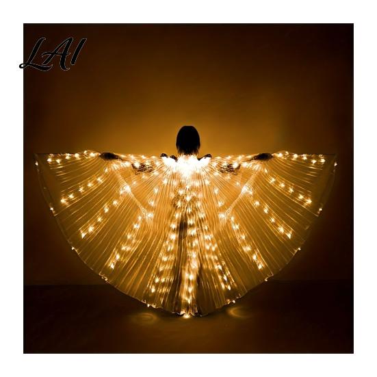 LED Belly Dance Wings Light Up for Adults Kids Glowing Halloween Costume Performance Props Colorful with Lights Luminous Foldable Stage Shows