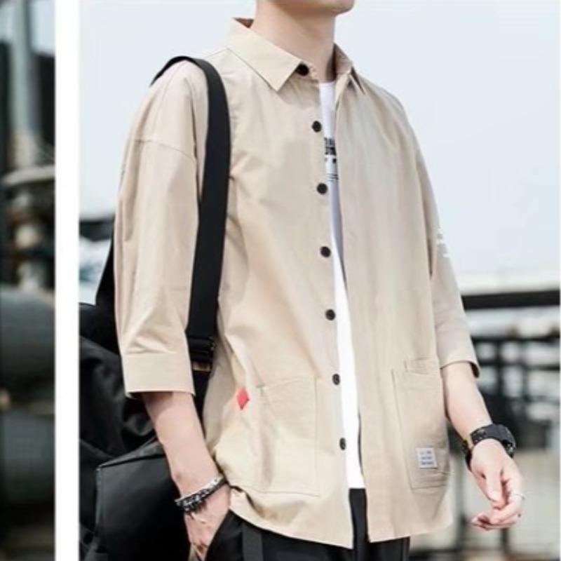 

Shirts Men s Handsome Streetwear Design Japanese Harajuku Korean Summer All-match Teens College Unisex Clothes Ins XXXL хакі