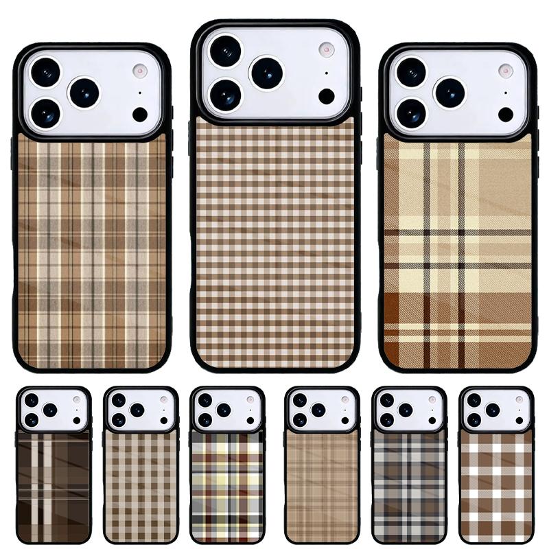 Braune Karo-Handyhülle für iPhone 17 16 15 14 13 Pro Max Rückabdeckung für 12 11 Pro Coque