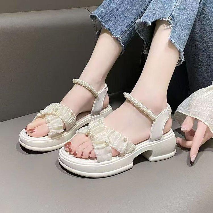 

Женские сандалии на платформе с бусинами, сандалии в сказочном стиле, женская юбка 2025 лето, новая модная универсальная римская обувь, тренд 40
