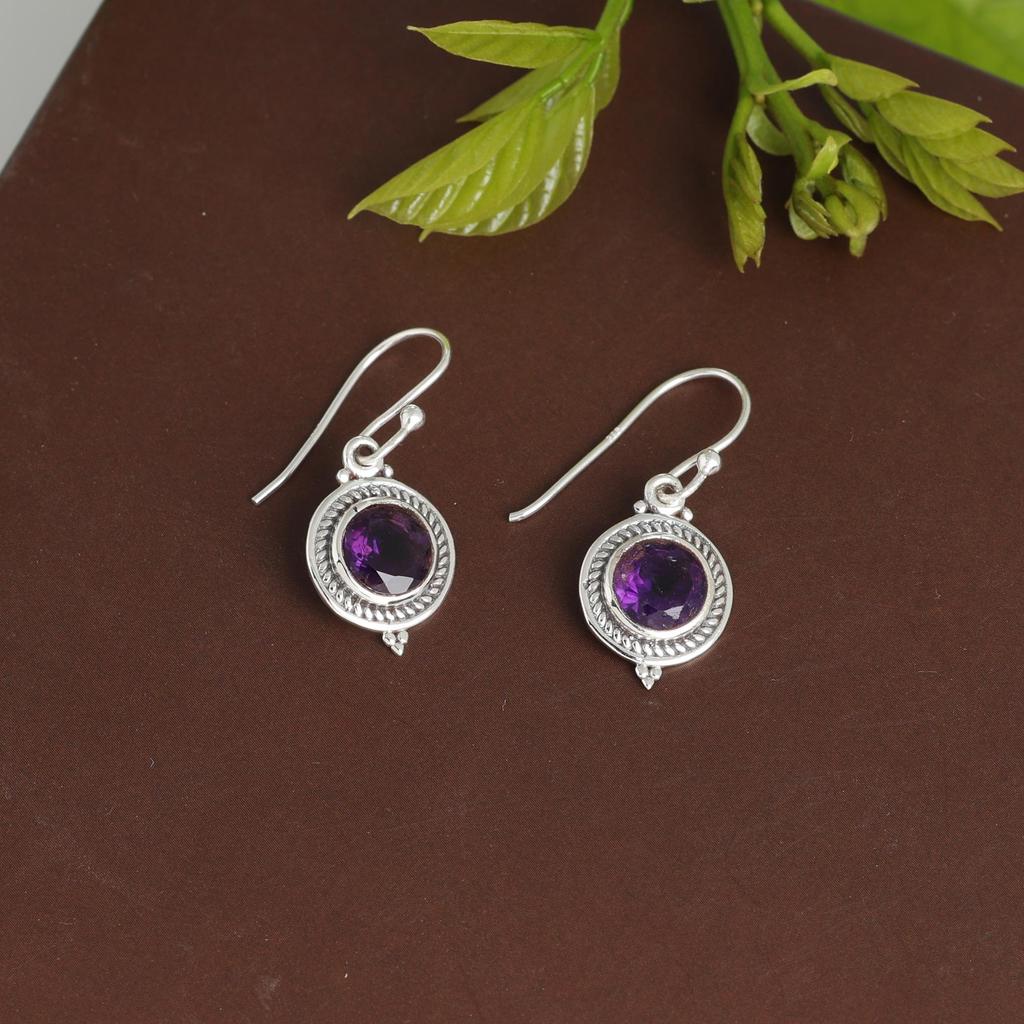 Faceted Amethyst Silver Earring, 925 Sterling Silver Handmade Jewelry, February Birthstone Earring, Silver Earring, Women Jewelry