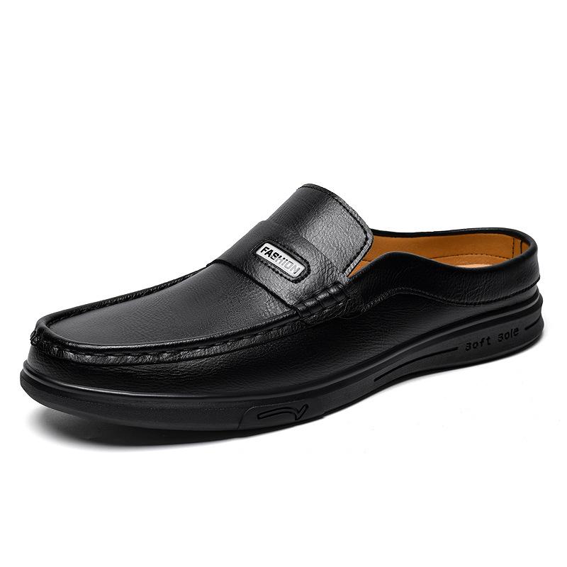 Men s Leather Slip-On Loafers: Spring/Summer Low-Top Casual Mules Size 43