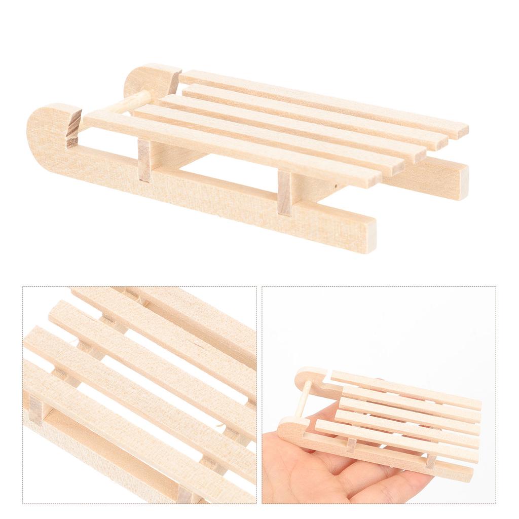 3Pcs Mini Wooden Sleigh Xmas Decoration Unfinished Wood Sled Crafts Home Decor Tabletop Ornament Unfinished Wood Sleigh