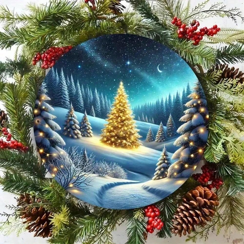 

Outdoor Metal Wall Art Decor Christmas Snowflake Tree Round Metal Sign Wrought Iron Hanging Ornament For Garden Porch 20x20 разноцветный