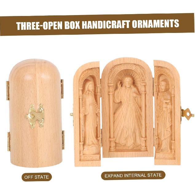 Religious Ornaments Mini Decor Vintage Decor for Home Hand Sculpture Boxwood Carving Christ Mini Christian Altar Box Hand Carving Christian Statues