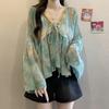 Sommer Chiffonbluse mit 3D-Druck und V-Ausschnitt für Damen