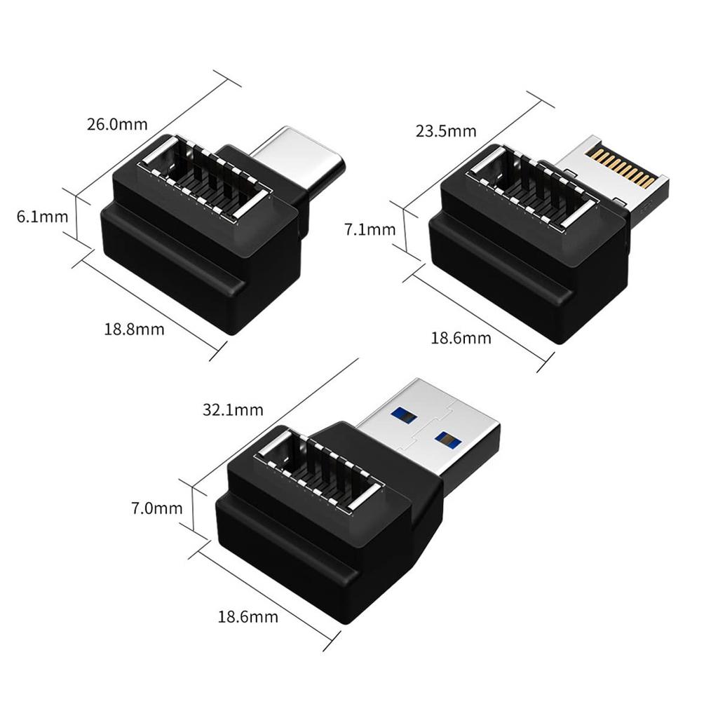 cablecc USB-Frontpanel-Header Buchse auf Stecker Motherboard Erweiterungsdaten Winkeladapter 3 Stück 3.1 Typ-E Typ-A & Typ-C USB-C