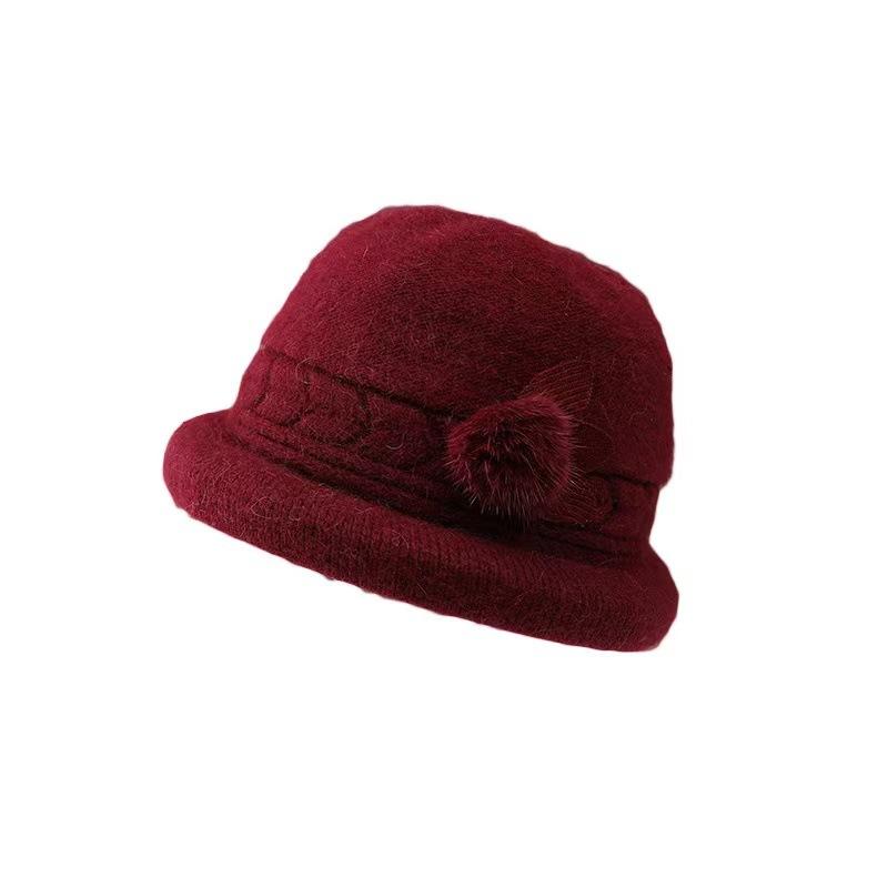 New Autumn and Winter Old Men's Hat for Women Knitted Versatile Warm Korean Version Rabbit Hair Thickened Fashionable Wool Pot Hat Grandma Style