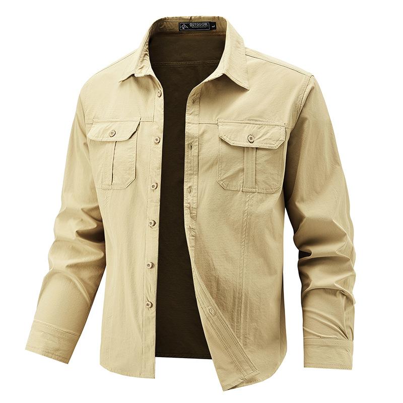 Long Sleeved Shirt Men's Casual Men's High Elasticity Comfortable Plus Size Solid Color Workwear Shirt