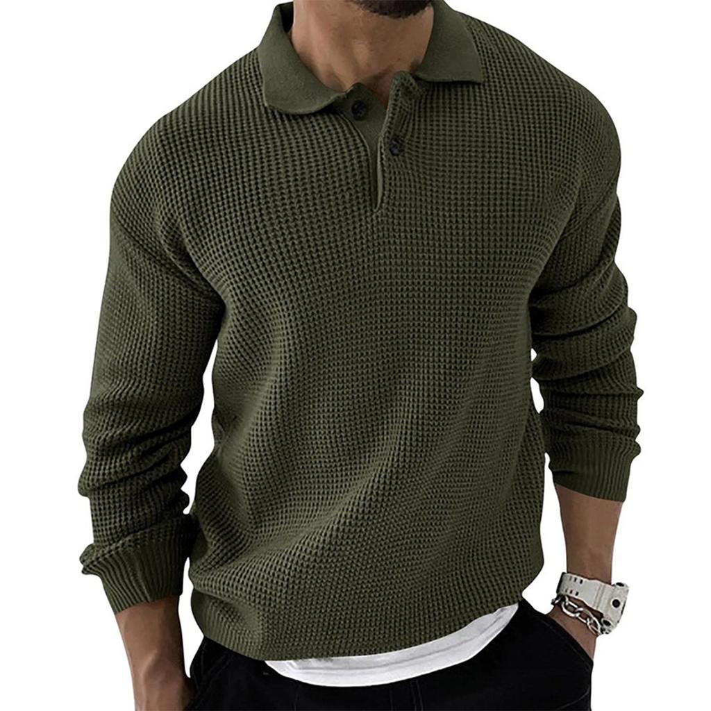 Men's Sweater Solid Color Fashion Lapel Long Sleeve Knitting Top