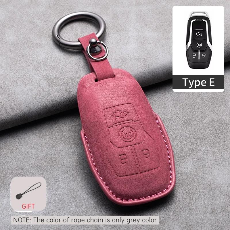 Leather Car Key Case Cover Holder Keychain Shell for Ford Fusion Mondeo Mustang F 150 Explorer Edge Focus 3 2016 2017 2018