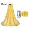 Chien fantôme lumineux pour patio, décoration d'Halloween éclairée, figurine autonome mignonne et effrayante à piles avec télécommande et guirlande lumineuse pour porte d'entrée,