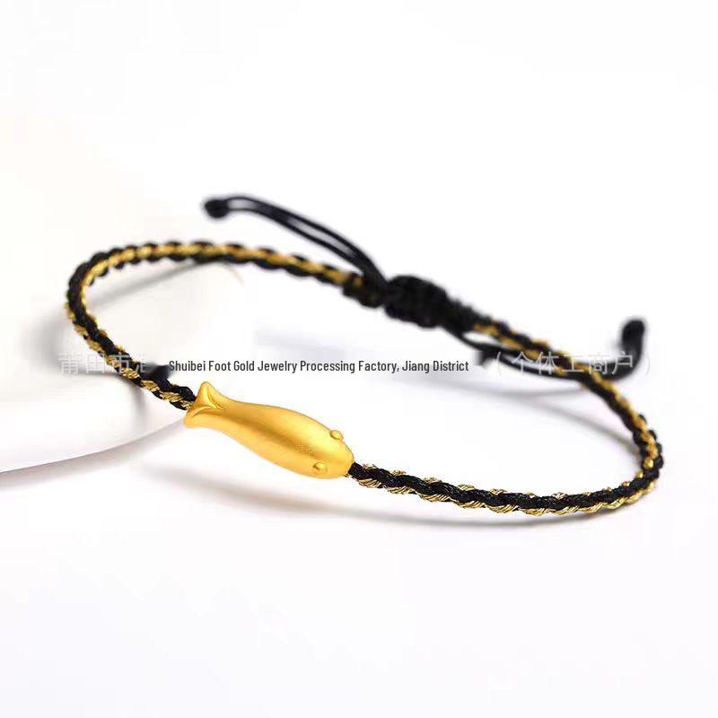 999 Sterling Gold Koi Bracelet: Red String Luck Beads for Men & Women Single Bracelet