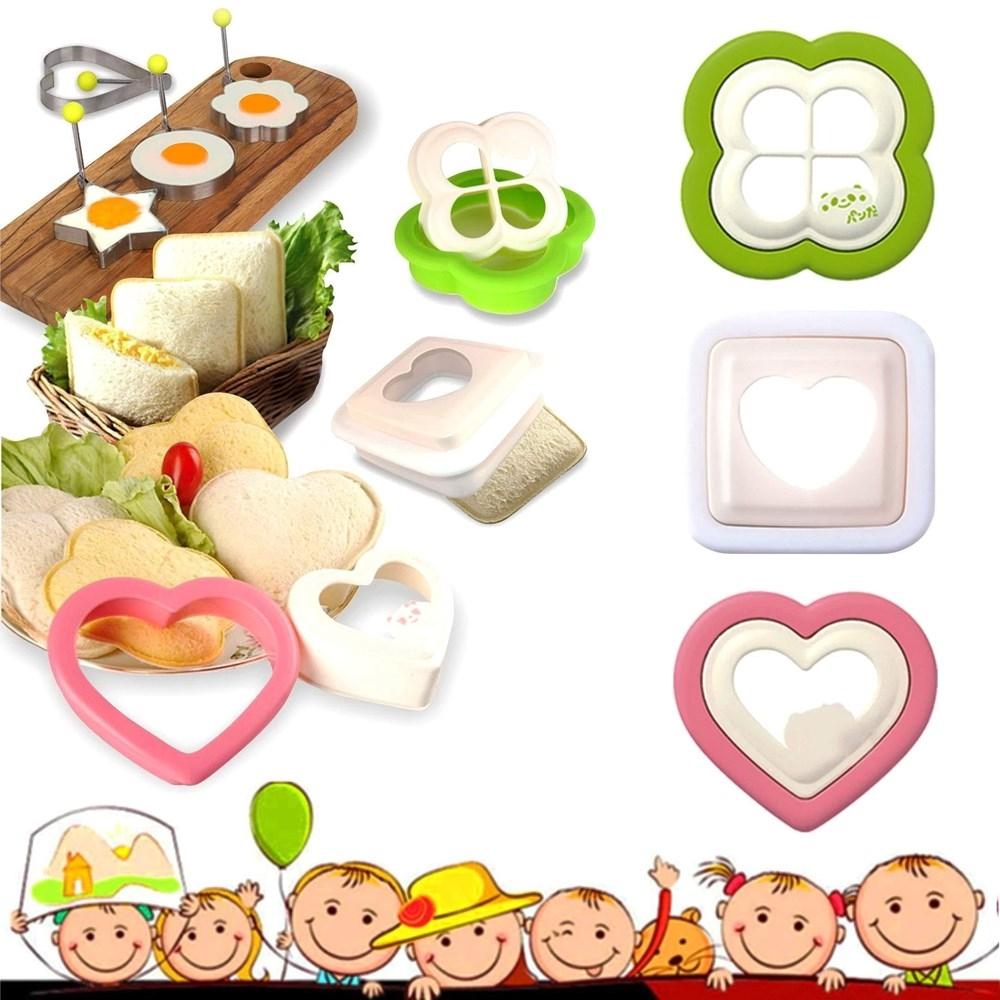 7Pcs Sandwich Cutter And Sealer Set Heart Square Shaped Bread Mold Diy Pocket Sandwich Maker For Kids Lunch Box