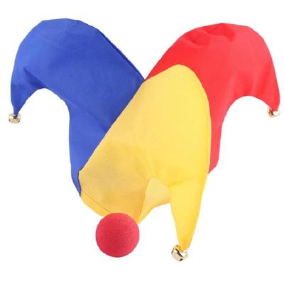 Halloween Jester Costumes Clown Courts Jester Hat Clown Nose Mardi Gras Jester Hat for Masquerades Carnivals Cosplay