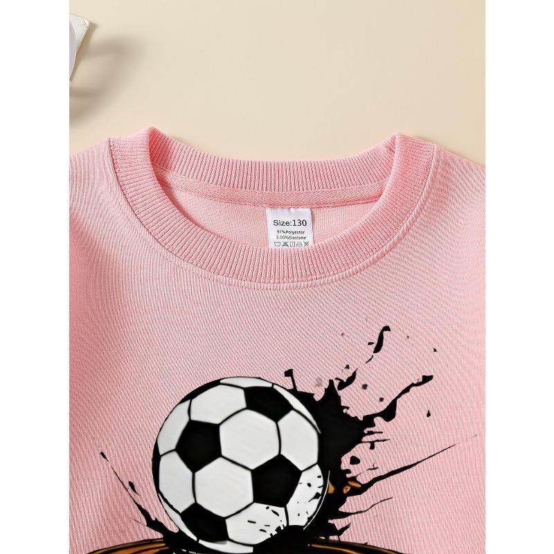 European sizes Soccer Ball Splash Girls' Crew Neck Sweatshirt, Autumn Winter Western Top, Long Sleeved Casual.