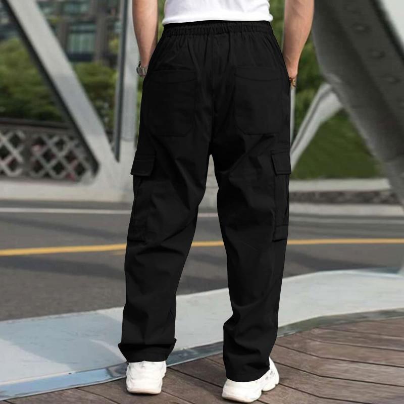 Spring And Autumn New Trendy Solid Color Men's Overalls Loose Straight Casual Trousers Men's Overalls Pocket Pants Large Size