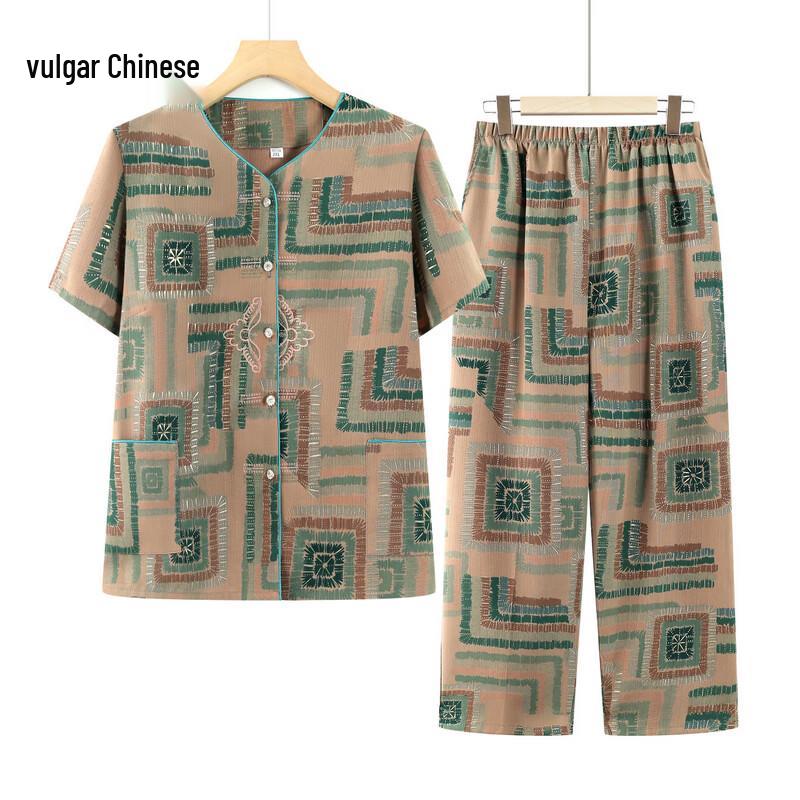 Elegant Mid-Aged Women s Summer Short-Sleeve Outfit 2XL