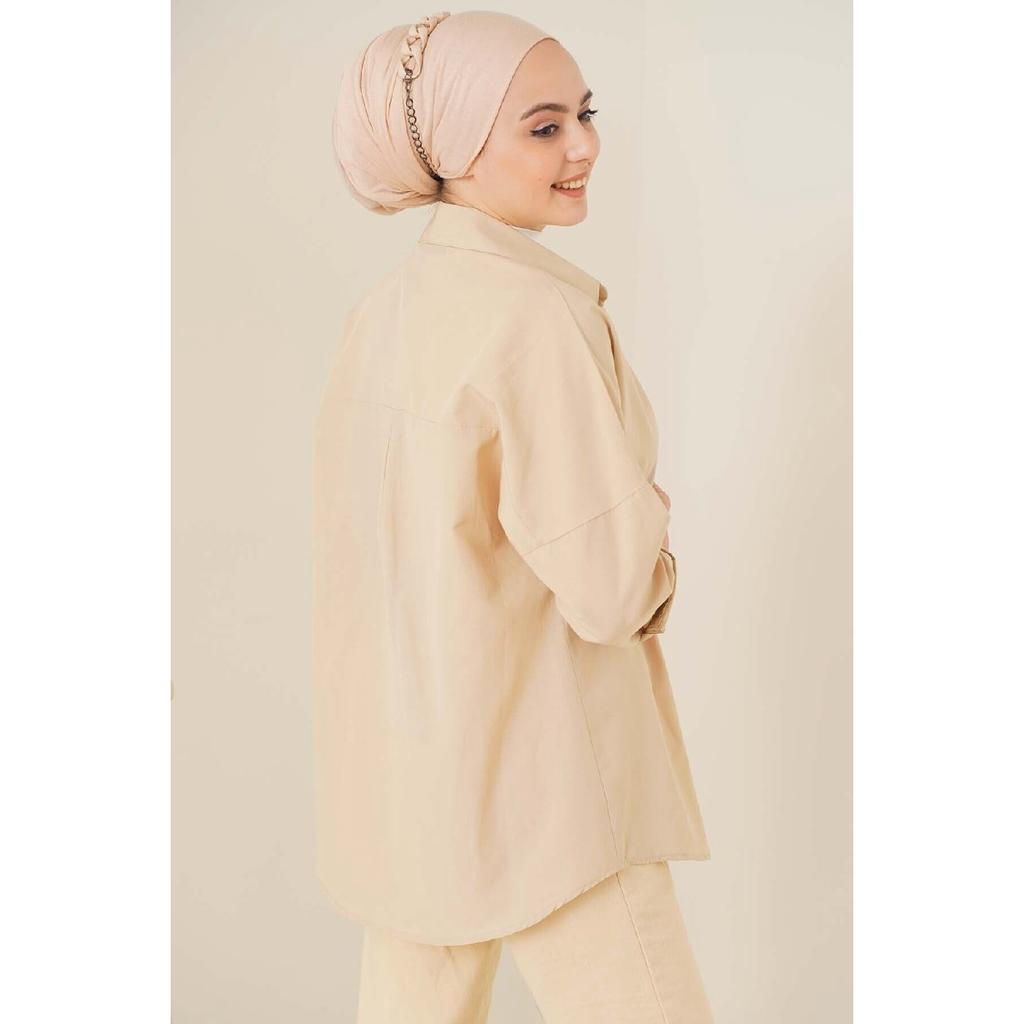 103901 Übergroßes Basic Hijab-Shirt - Creme