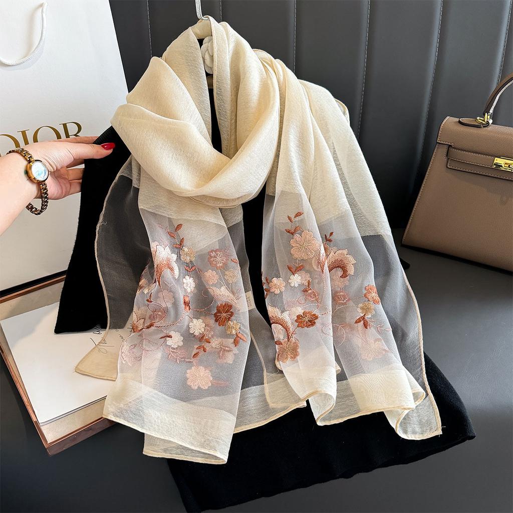 Silk wool scarf Shawls and Wraps Women Floral Embroidery Bufandas Foulard Pashmina Neck Poncho Female Scarves Hijab Bandana