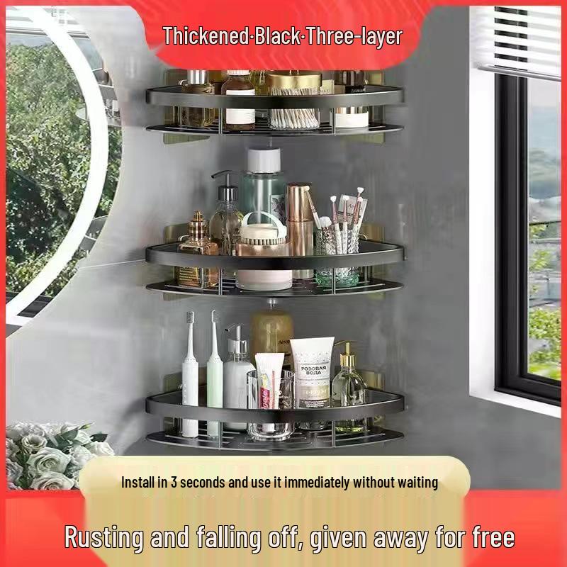 Punch-Free Aluminum Corner Bathroom Storage Rack
