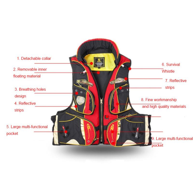 Giacchetti di Salvataggio Professionali da Pesca Marca Giubbotto di Salvataggio con Schiuma EPE Rimovibile 250lbs Alta Galleggiabilità Tasca Grande Fischietto Surf 400D
