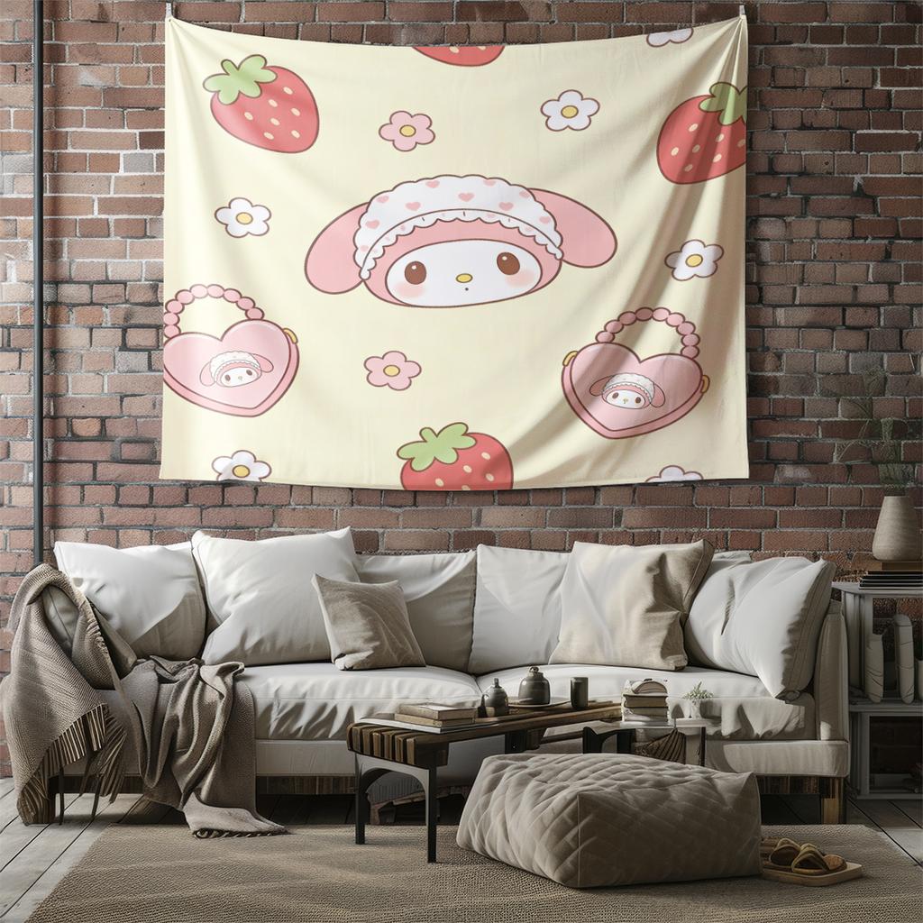 Sanrio Characters Tapestry Cute Cartoon Wall Hanging for Bedroom Living Room Dorm Home Decor Aesthetic Gift