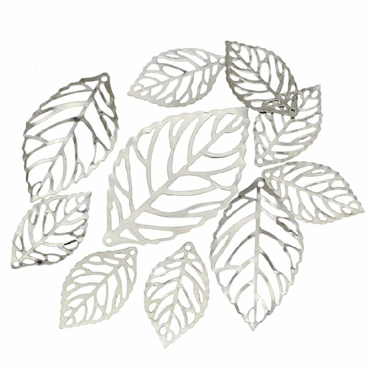 100Pieces Decorative Metal Filigree Leaves Mixed Size Leaves Jewelry Making Component Metal Craft Embellishments