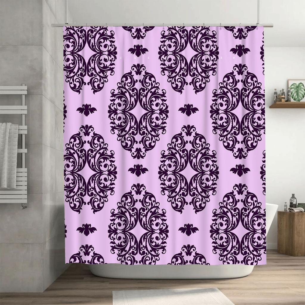 Elegant Purple Damask Shower Curtain Lavender Bath Decor Bathroom Decoration Set for Home Pink Floral Print Shower Curtains with