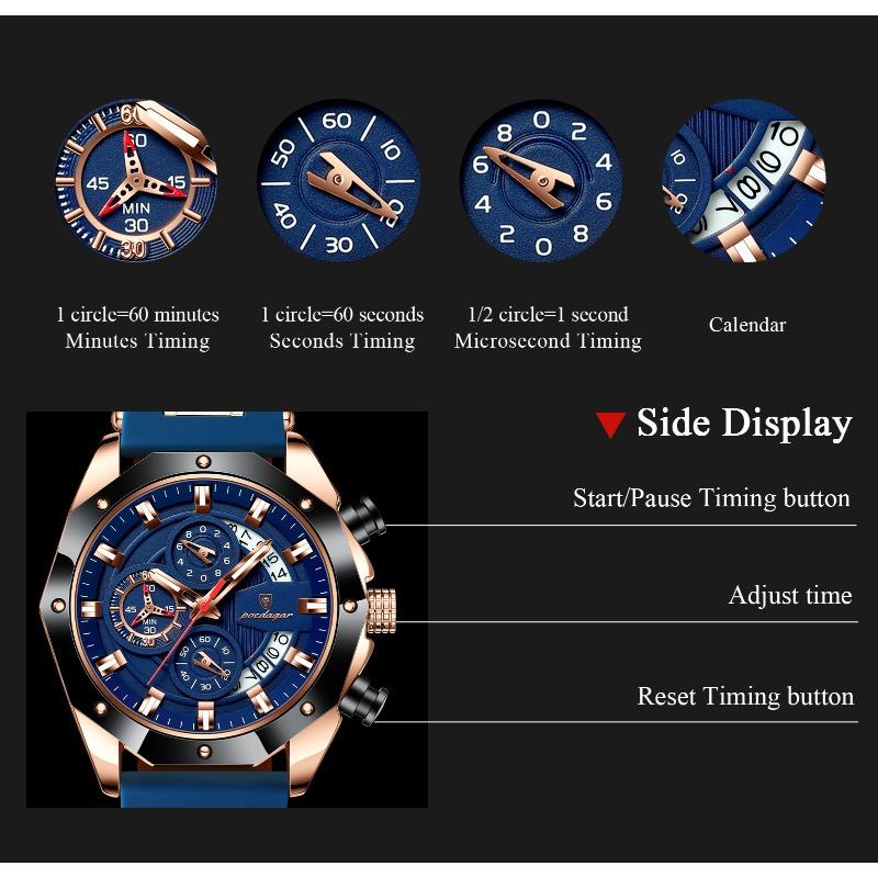 POEDAGAR Orologio Militare da Uomo di Lusso Impermeabile Luminoso Data Sportivo Cronografo Cinturino in Silicone Orologi al Quarzo