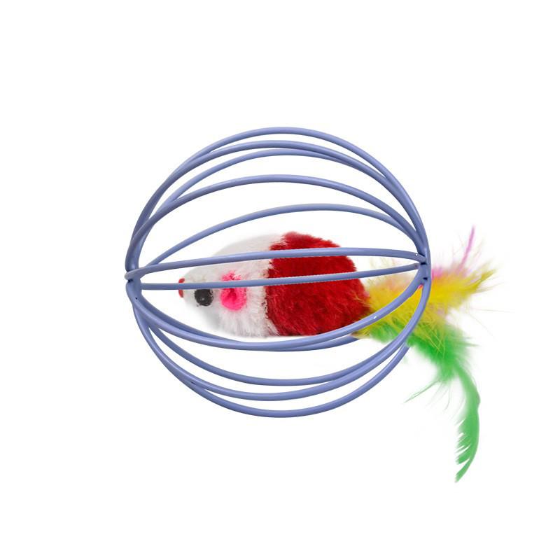 Cat Mouse Ball Toy Set: Spherical Cage, Rabbit Fur Mouse, Plush Ball, Teaser Stick, Tumbler Toy.