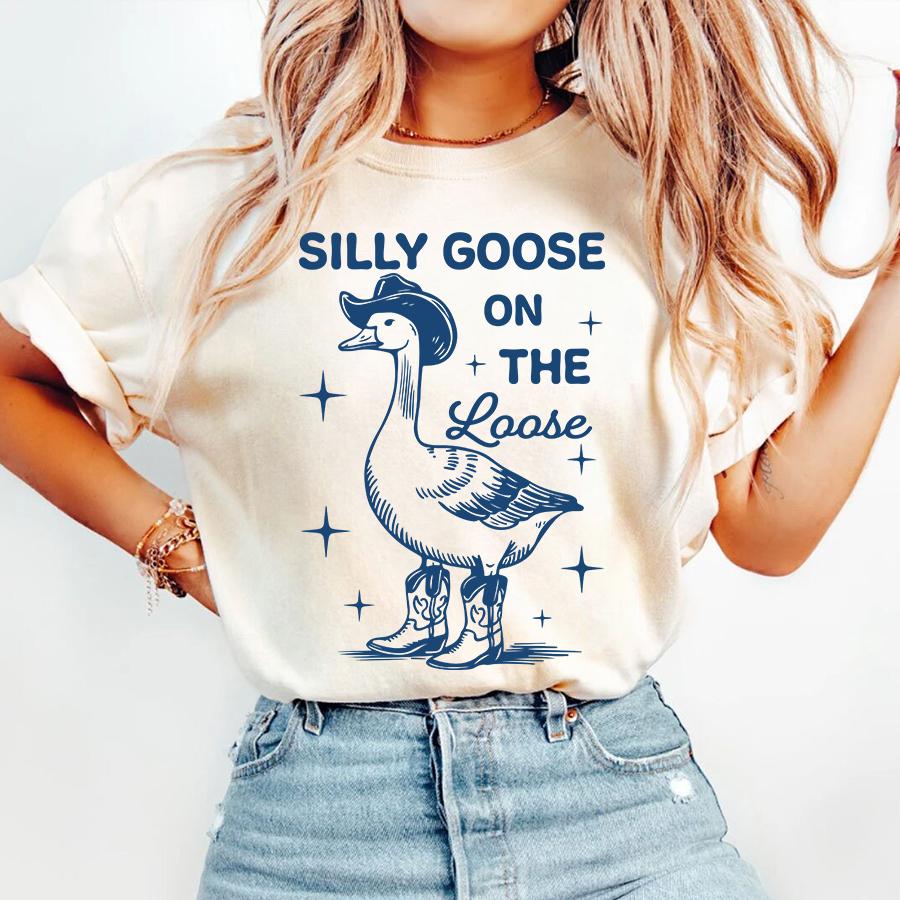 

Silly Goose on Pine Goose with Heat Transfer Printing Stickers, T-shirt, Sportswear, Bag, Clothing Fabric Decoration 6XL