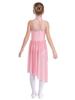 Ballettkleid für Mädchen, ärmellos, asymmetrischer Saum, glänzende Strasssteine, zarte Applikationen, Aufführungskleid