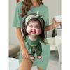 Women's Cartoon Quirky Cute Green Outfit Features a Printed Nightgown for a Comfortable Short-Sleeve Round-Neck T-Shirt Dress