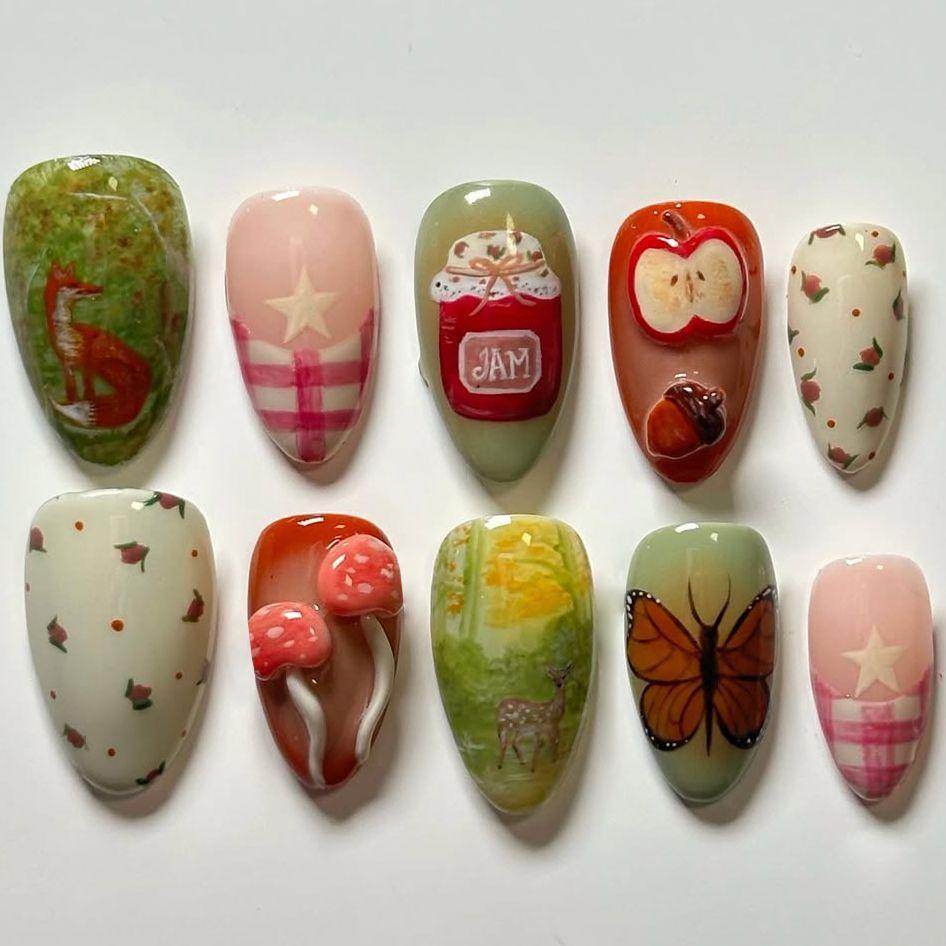 

24Pcs False Nails Spring/Summer Collection—Lotus-Inspired Soft Green Almond-Shaped Press-On Nails Perfect As A Gift for Girls Medium Almond