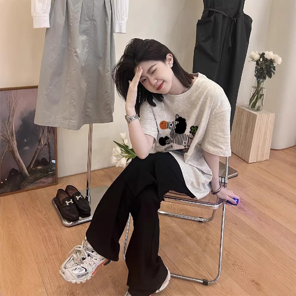 Fat mm pure cotton American retro oversize short-sleeved t-shirt women's summer new niche loose Korean top