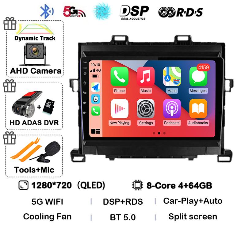Android 14 Carplay Auto  For Toyota Alphard H20 2008-2012 2013 2014 Car Radio GPS Stereo Multimedia Player Head Unit WIFI+4G DSP