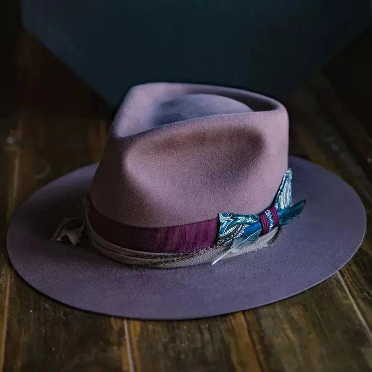 Fashion Pure Wool Top Hat British Style Felt Hat Bow Webbing Feather Decorative Felt Hat
