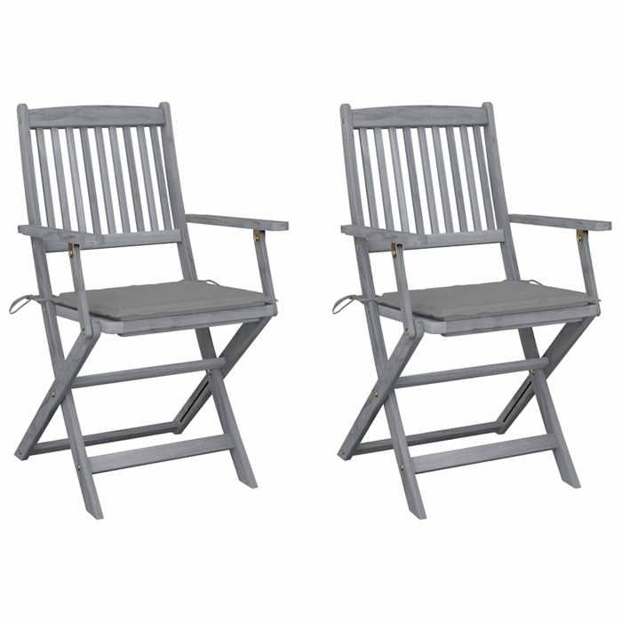VidaXL Set of 2 Outdoor Folding Chairs with Cushions, Patio Seats, Dining Chairs, Patio Furniture 3064483