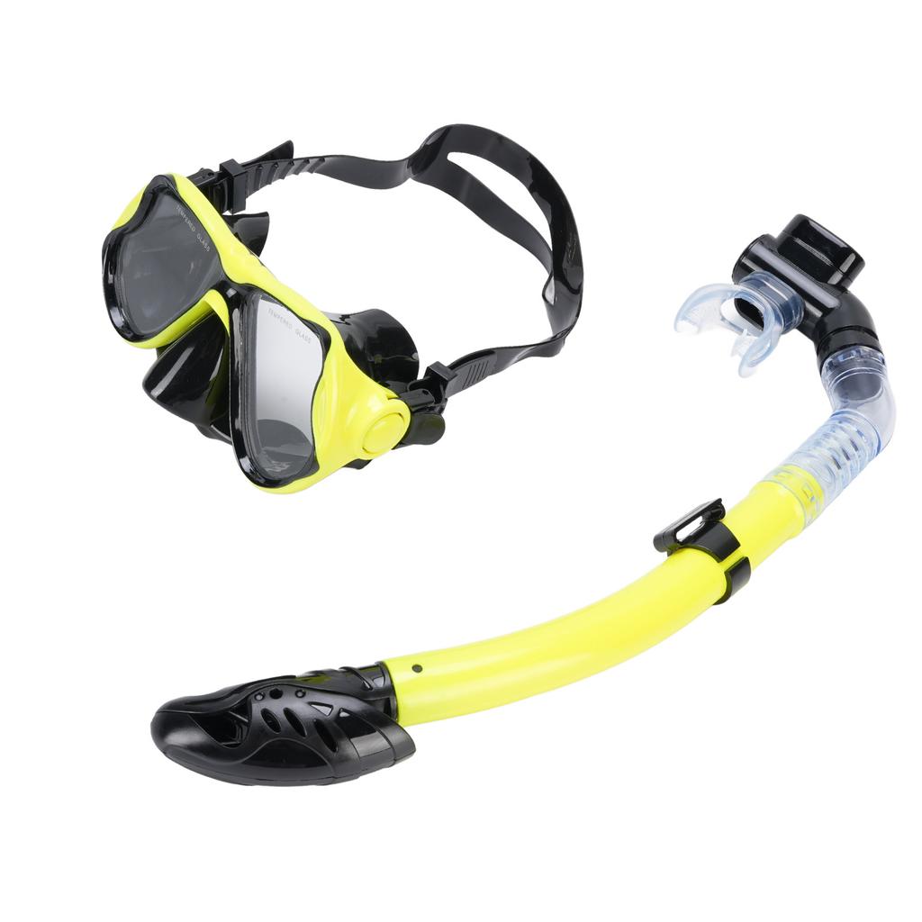 Adult Snorkel Set Wide View High Definition Tempered Glass Lens Diving Goggles and Full Dry Snorkel