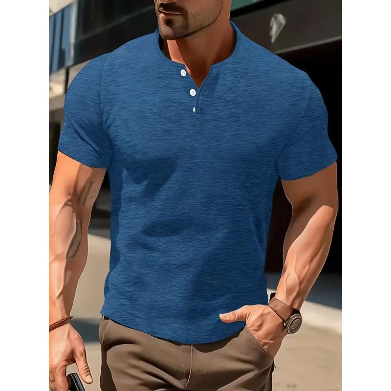 

Модна чоловіча футболка з короткими рукавами та ґудзиками для комфортного спортивного дозвілля Різнокольорові чоловічі сорочки XXXL Темно-синій