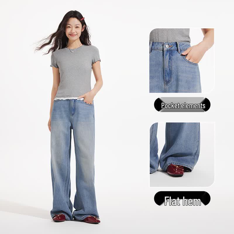 Hotwind 2026 Autumn Women's Sparkling Loose Straight-Leg Jeans