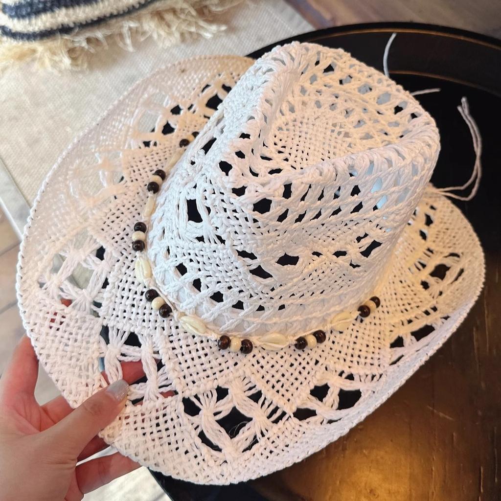 Hot-selling Hollowed-out Panama Straw Hat Women's Retro Straw Woven Western Cowboy Hat Men's Summer Sunscreen Beach Hat