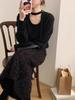 Round Neck Women's Sexy Loose Wool Knit Halter Top with Ribbon Design