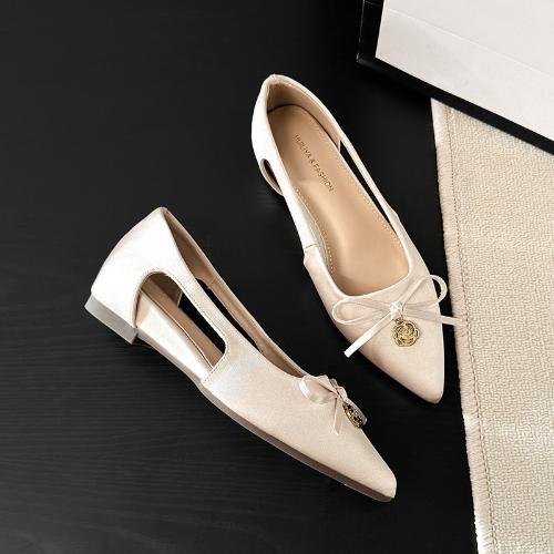 

Fashion 2025 New Retro Bowknot Vulcanized Shoes Women French Style Elegant Shallow Pump High Heel Fairy Shoes 35