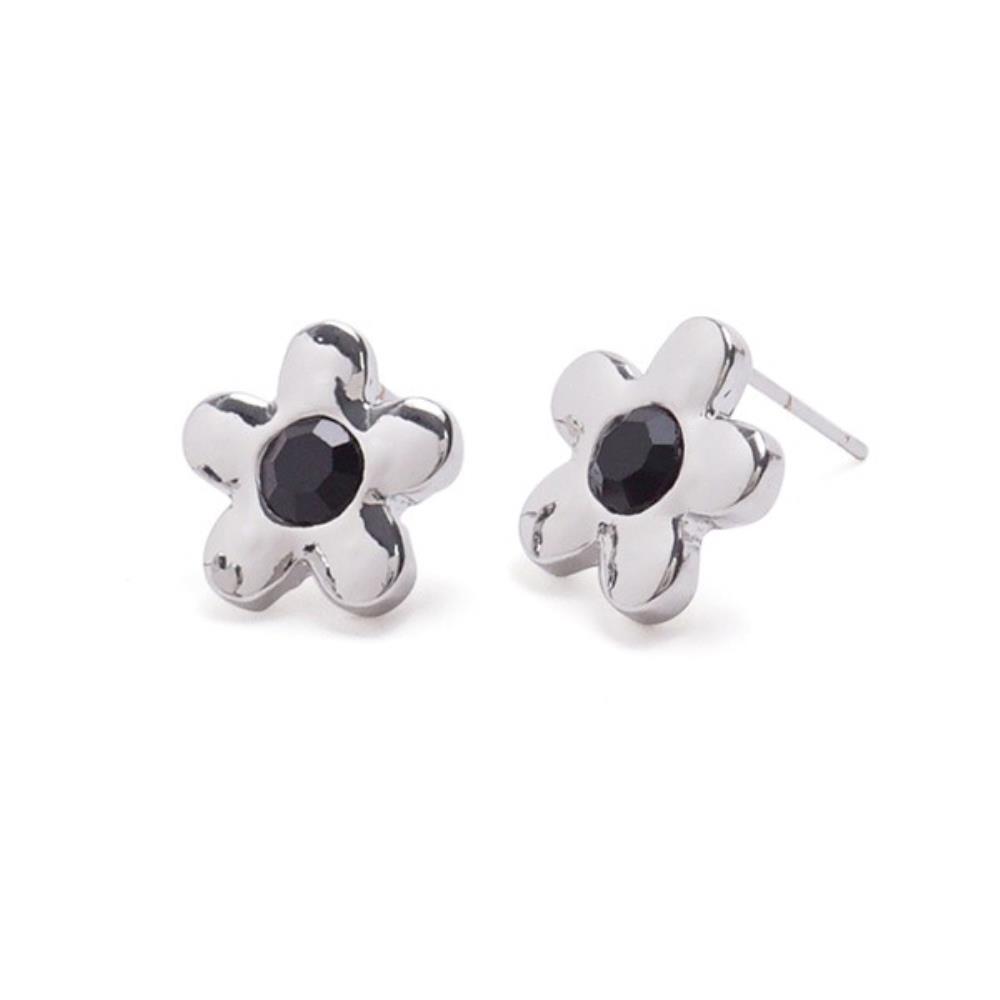 Sunoli Flower Women's Cubic Flower Black 925 Silver Earrings